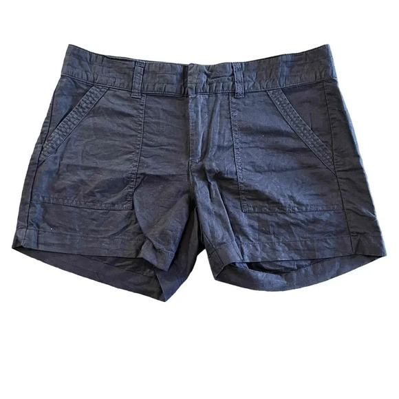 Banana Republic Navy Linen Blend Chino Shorts Pockets Button Closure Size 4 - Picture 1 of 4